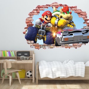 Car Racing, Wall Decal, Mario Wall Sticker, Game Car, Color Brick, Wall Decor Art Peel and Stick, Boys Girls Room Decal Unisex G-MC.01
