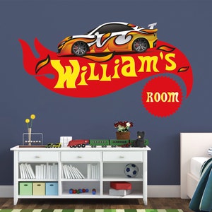 Hot Cars Wall Sticker, Boys Room Decoration, Custom Name Wall Decal, Kids Bedroom Decor, Personalized Name Sticker, Baby Room Decor PN-HW.01