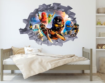 Ninja-  Wall Decal- Ninja - Wall Sticker-Color Bricks Wall Art Peel & Stick Boys  Room Letters G-LN.01