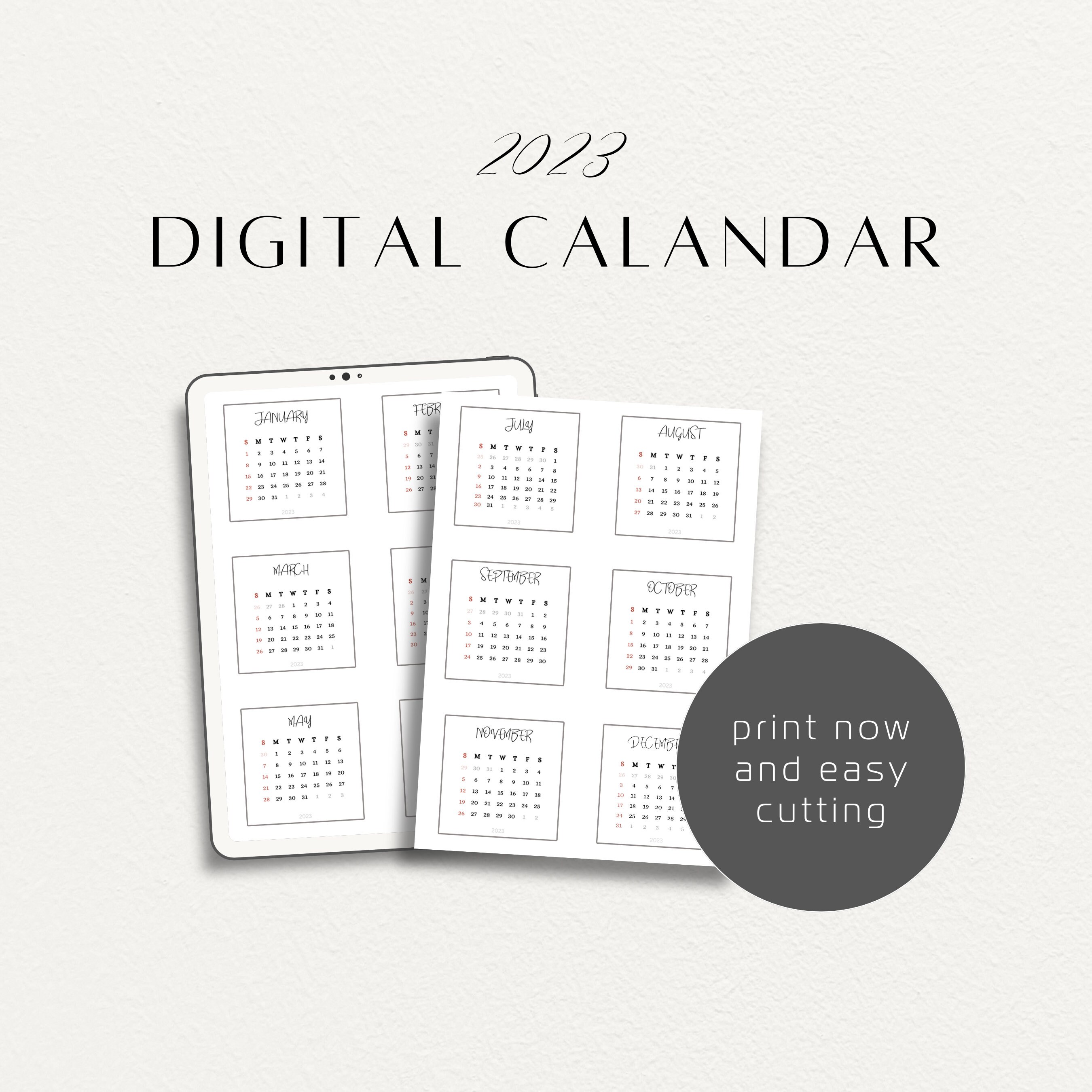 Mini Calendar 2023 Minimalist Monthly Calendar Stickers Etsy
