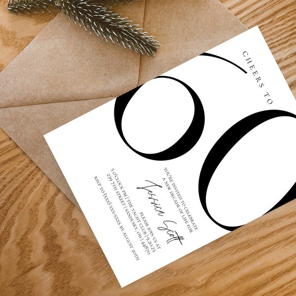 Simple + Elegant Birthday Invitation | Modern Minimalist | DIY Editable Black and White Template | instant access | digital download | 5x7