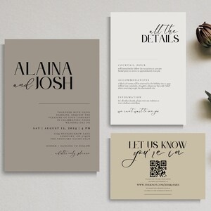 Modern Minimalist Wedding Invitation Suite: Neutral Beige (Instant Download)