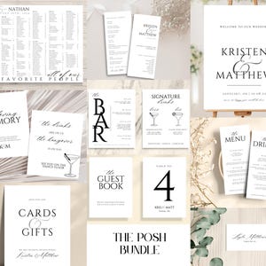 Paquete completo de señalización para bodas / Conjunto de papelería para bodas moderno y sofisticado / Plano de asientos para bodas / Letrero de bienvenida, menús, decoración y más
