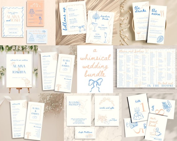 Whimsical Wedding Stationery Bundle: Pastel, Colorful Invitation Suite | Hand-drawn (Digital Download)