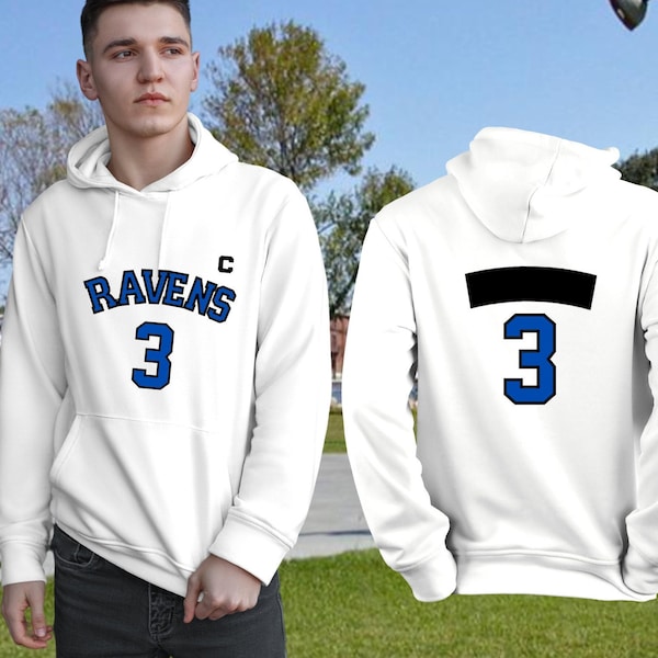 Lucas Scott Basketball Jersey Style Hoodie or Tee - Tree Hill Ravens  with Captain "patch" - White T-shirt or Hooded Sweatshirt