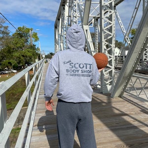 Keith Scott Body Shop Hoodie Tree Hill Lucas' Distressed Hooded Replica Sweatshirt Auto Shop image 6