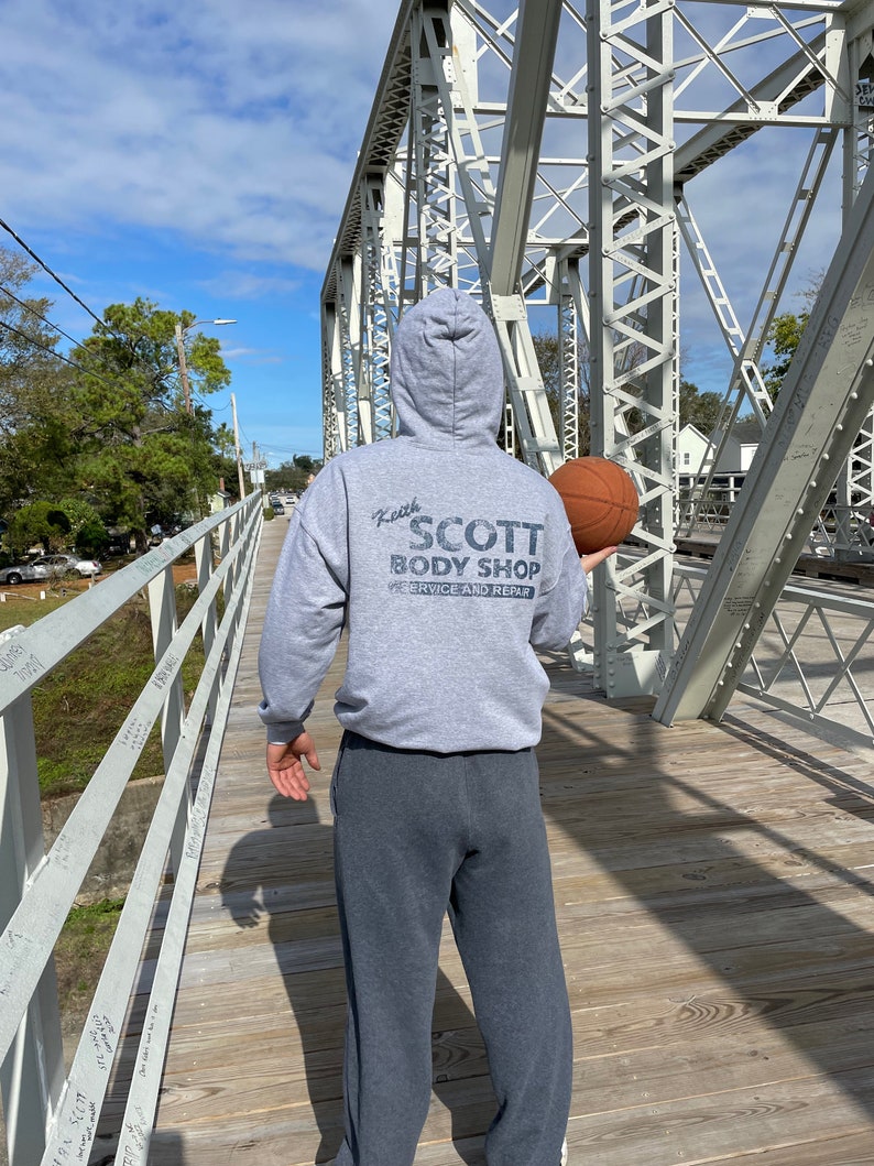 Keith Scott Body Shop Hoodie Tree Hill Lucas' Distressed Hooded Replica Sweatshirt Auto Shop image 6