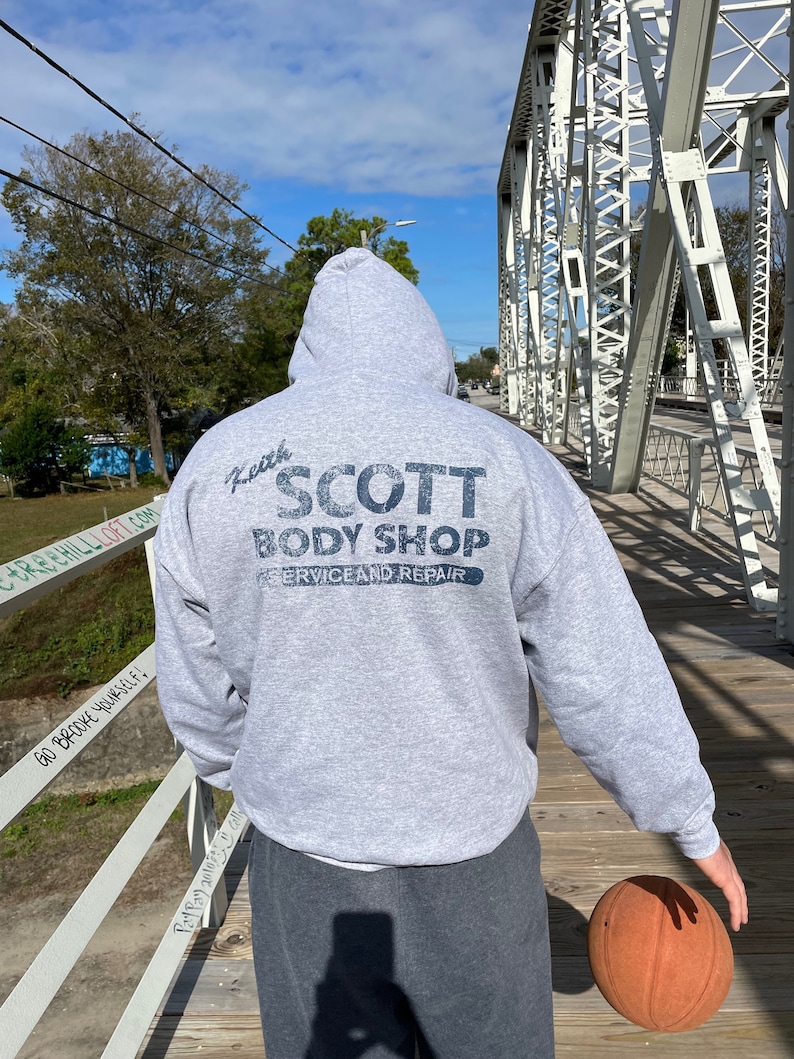 Keith Scott Body Shop Hoodie Tree Hill Lucas' Distressed Hooded Replica Sweatshirt Auto Shop image 1