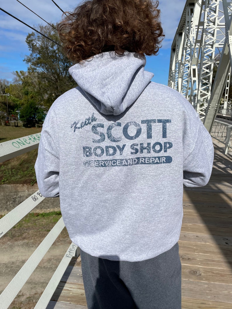 Keith Scott Body Shop Hoodie Tree Hill Lucas' Distressed Hooded Replica Sweatshirt Auto Shop image 2