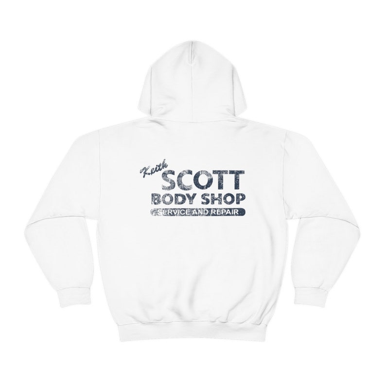 Keith Scott Body Shop Hoodie Tree Hill Lucas' Distressed Hooded Replica Sweatshirt Auto Shop image 4