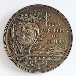 Antique Bronze Medal – Hippocrates & Les Médecins de l’Eure – French Medical Tribute