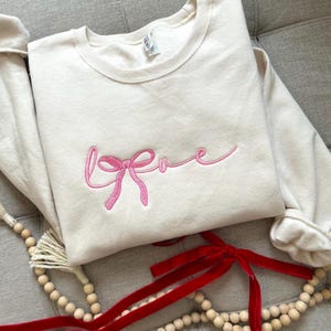 Love Sweatshirt, Embroidered Coquette Love Sweatshirt, Valentines Day Sweatshirt, Cute Galentine Sweatshirt, Trendy Girly Sweatshirt