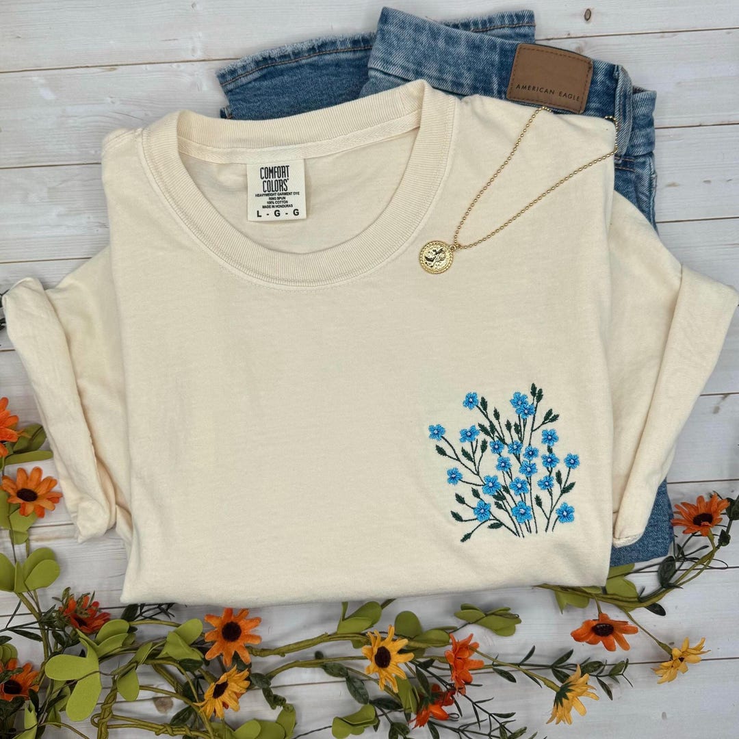 Embroidered Wildflower Shirt, Cute Floral Tee, Comfort Colors Shirt, Aesthetic Flower Shir