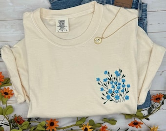 Embroidered Wildflower Shirt, Cute Floral Tee, Comfort Colors Shirt, Aesthetic Flower Shirt, Gift for Her, Botanical T-Shirt, Garden Shirt