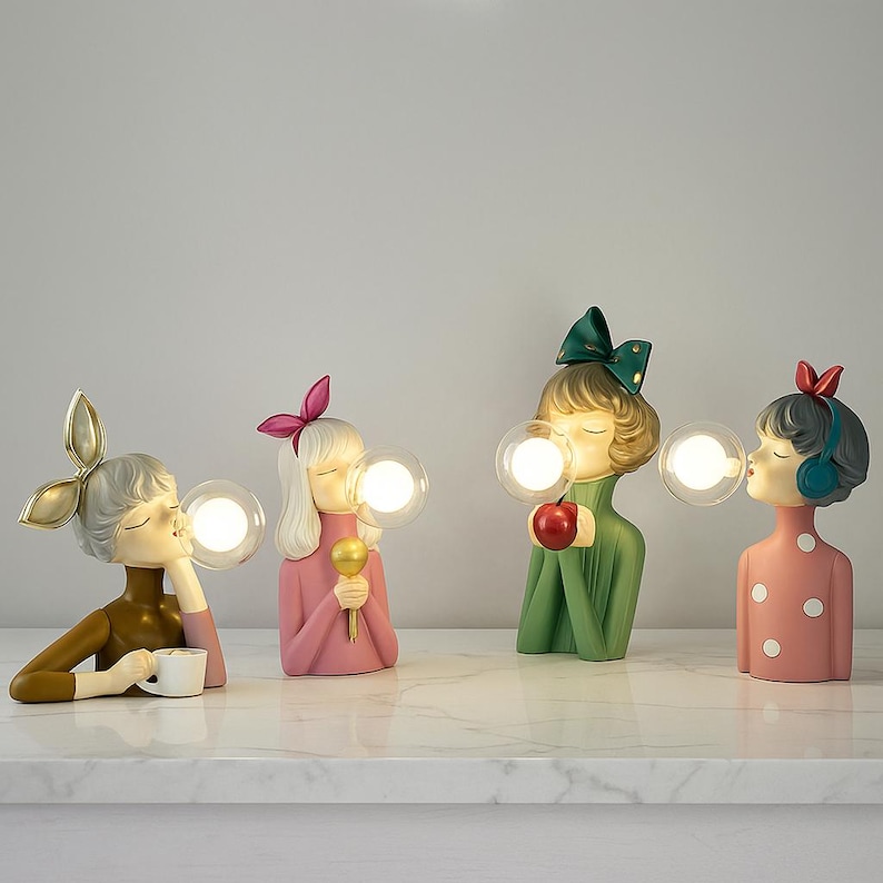 Lámpara Bubble Girl hecha a mano: Lámpara de mesa moderna de resina