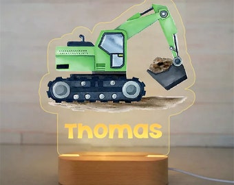 Personalized Excavator Night Light | Custom Truck Night Lights with Name | Tractor Bedside Lamp | Birthday gift