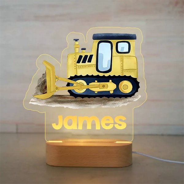 Lumière de nuit bulldozer personnalisée | Lumières de nuit de camion personnalisées avec nom | Lampe de chevet tracteur | Cadeau d'anniversaire