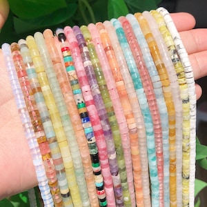 2*4mm Heishi Disc Tyre Shape Gemstone Beads Natural Crystal Agate Stone Rose Quartz Aventurine Beads AAA Gemstone Loose Bead for DIY Jewelry