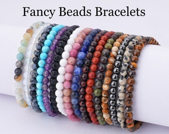 70 Kinds Of 4mm Round Gemstone Bracelet Small Bead Stretchy Bracelet, Crystal/ Rose Quartz/ Amethyst/ Malachite More Bracelets, For Her Gift