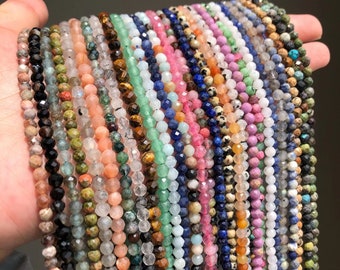 2 mm 3 mm 4 mm facettierte runde Perlen Rocailles Perlen für Schmuckherstellung Achat Rosenquarz Amethyst Amazonit Natürliche Edelstein Winzige kleine Perlen Versorgung