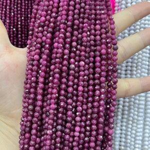 Natural Red Ruby Faceted Round Beads Seed Beads for DIY Jewelry Making Natural Gemstone Tiny Small Beads Supply 2mm 3mm 4mm AAA Quality 15&#39;&#39;