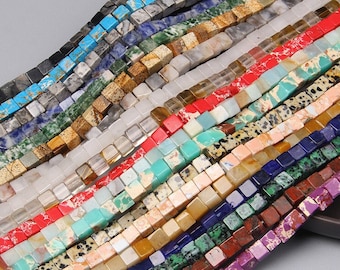 Cuentas de forma de cubo de piedras preciosas naturales de 4x4 mm Cuentas sueltas de piedras preciosas de energía curativa para hacer joyas de bricolaje Hebras de piedras preciosas Cuentas de cubos cuadrados pequeños