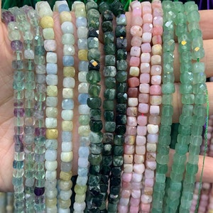 4-5mm Natural Gemstone Cube Shape Faceted Beads Cut Gemstone Beads for Necklace DIY Jewelry Making Gemstone Strands Small Square Cube Beads