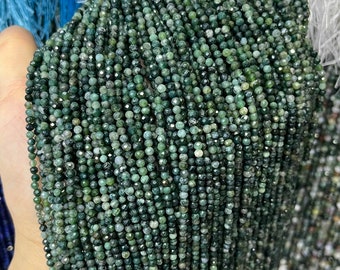 Moos Achat Perlen Natrual Facettierte Runde Perlen 2mm 3mm 4mm Halbedelstein Perlen Heilende Energie Perlen Micro Cut Runde Perle 15 ""Full Strang""