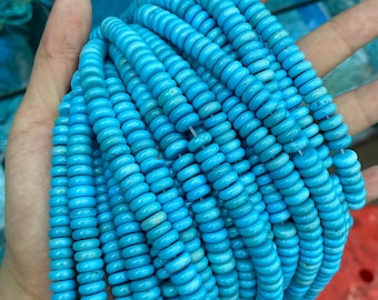 Blau Türkis Perle 3 x 6 mm 3 x 8 mm 3 x 10 mm Glatte Rondell Perle Edelstein lose Perle für Armband Halskette DIY Schmuckherstellung Design 15,5 "