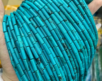 See grüne Türkis Perle 4 x 13 mm Glatte Röhrenperle Edelstein lose Perle für Armband Halskette DIY Schmuck machen Design 15,5"