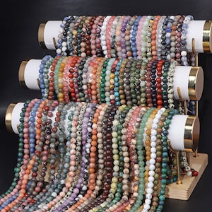 Natural Gemstone Beads 4mm 6mm 8mm 10mm 12mm Round Smooth Loose Bead Stone Agate Crystal Quartz Gemstone Spacer Beads for Jewelry Making 15&quot;