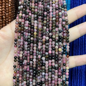 Natural Colorful Tourmaline Round Shape Beads Small Size Gemstone Loose Beads for Bracelet Necklace DIY Jewelry Making Design 2mm 3mm 4mm