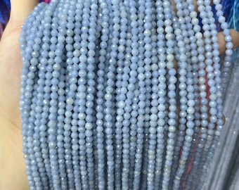 Cuentas de angelita azul natural facetadas cuentas redondas cuentas de semillas para joyería DIY haciendo piedras preciosas naturales pequeñas cuentas suministro 2 mm 3 mm 4 mm calidad AAA