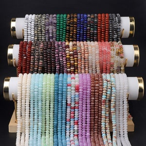Natural Gemstone Rondelle Smooth Bead Crystal Agate Stone Beads for Necklace DIY Jewelry Making Gemstone Strand 4x6mm 5x8mm 6x10mm Beads 15&quot;
