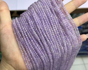 Natural Light Amethyst Faceted Round Beads Healing Gemstone Loose Beads for Bracelet Necklace DIY Jewelry Making Design 2mm 3mm 4mm
