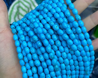 Blau Türkis Perle 4 x 6 mm 6 x 8 mm 8 x 12 mm Glatte Reis Form Perle Edelstein lose Perle für Armband Halskette DIY Schmuck machen Design 15,5"