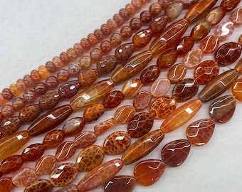 Natürliche rote Feuer Achat Perlen Runde Teardrop Tube Münze Rondelle Reis Oval Edelstein facettiert / glatte lose Perlen für DIY Schmuck machen 15,5 "
