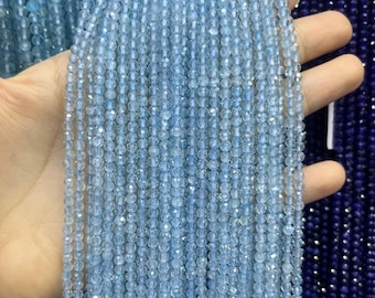 Natürliche blaue Topas Perlen Natrual facettierte runde Perlen 2 mm 3 mm 4 mm Halbedelstein Perlen Healing Energy Perlen Micro Cut runde Perle 15,5 ”