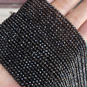 Very Shine Black Spinel Faceted Round Beads 2mm 3mm 4mm Semi Precious Stone Beads AAA Black Spinel Micro Cut Round Beads 15” Full Strand