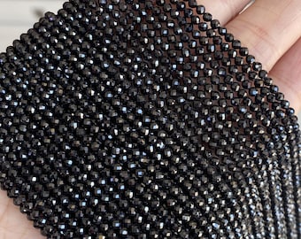 Sehr Shine Schwarz Spinell Facettierte Runde Perlen 2mm 3mm 4mm Halbedelstein Perlen AAA Schwarz Spinell Micro Cut Runde Perlen 15 ""Full Strang""