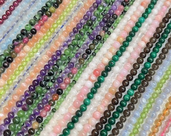 Natural Gemstone Beads 2mm 3mm 4mm Small Round Smooth Loose Spacer Beads for Jewelry Making Higher Grade Crystal Stone Genuine Beads 15"