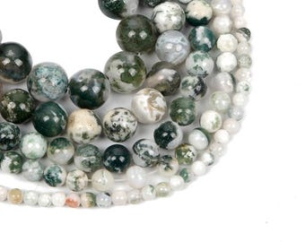 Natürliche Baumachat Perle 4 mm 6 mm 8 mm 10 mm Glatte runde Form Perle Edelstein lose Perle für Armband-Halskette DIY Schmuckherstellung Design 15,5 "