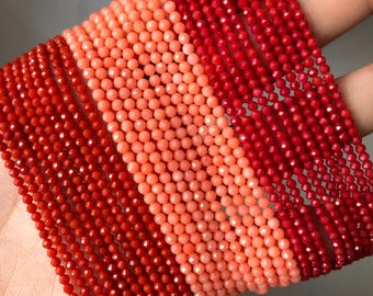 Natürliche Bambuskoralle Perlen 2 mm rund facettierte lose Form Perlen Heilung Energie Perlen Edelstein Perlen lose Perlen für DIY Schmuck machen 15,5 ”