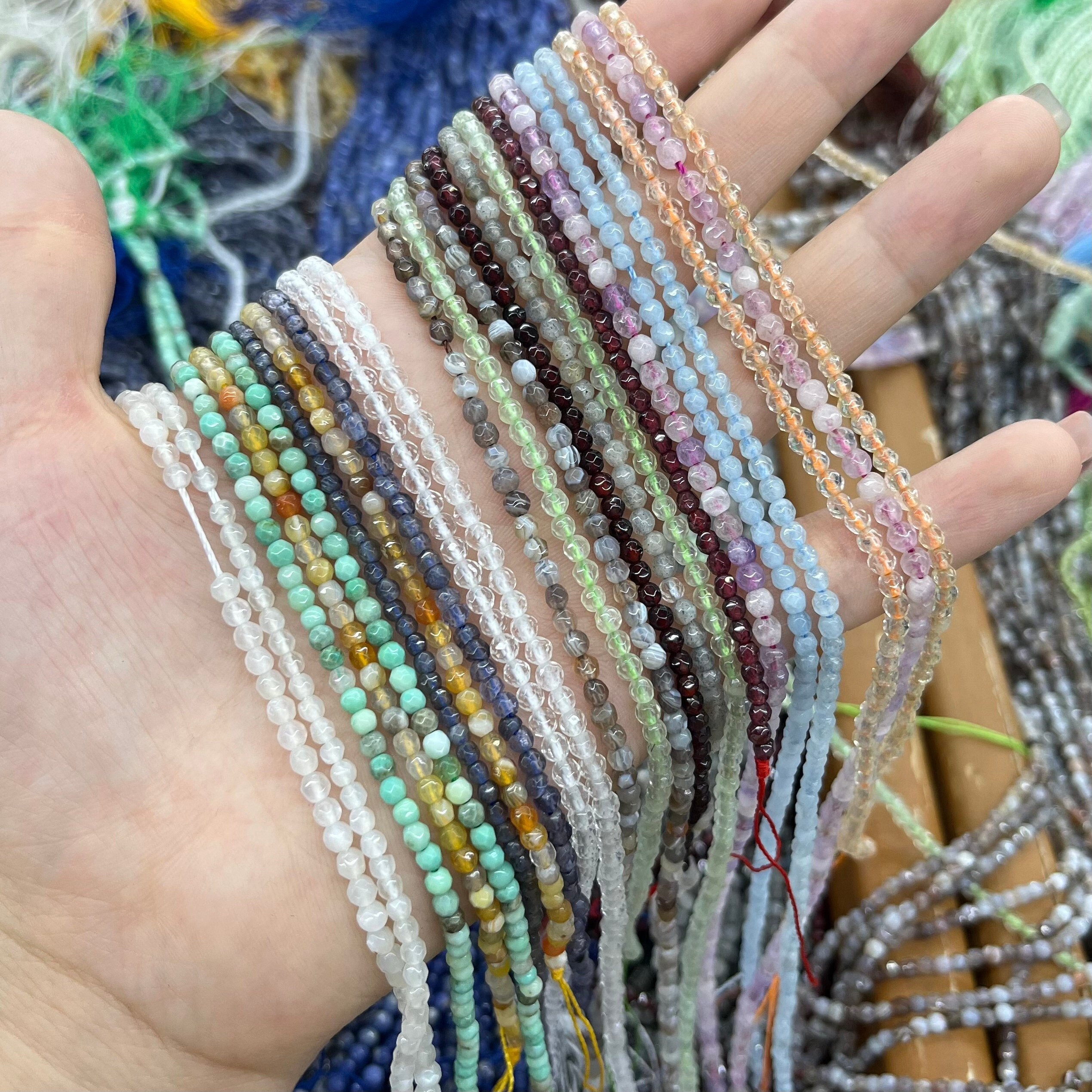 3mm 128 micro perles rondes à facettes perle de rocaille pour la fabrication de bijoux à bricoler soi-même agate aigue-marine amazonite lapis pierre p