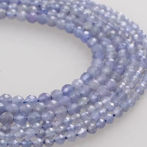 Natural Tanzanite Beads 2mm 3mm 4mm Facated Round Loose Beads Gemstone Loose Diamond Cut Bead for Bracelet Necklace DIY Jewelry Making 15.5&quot;