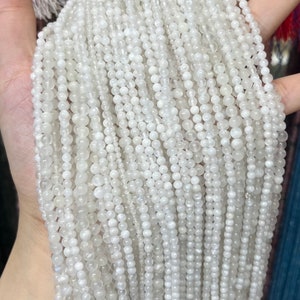 Natural White Moonstone 2mm 3mm 4mm Round Shape Beads Small Size Gemstone Loose Beads for Bracelet Necklace DIY Jewelry Making Design 15.5&quot;