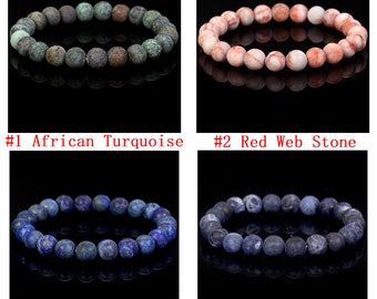 Natural Matte Gemstone Bracelet 4mm 6mm 8mm 10mm Round Bead Stretchy Bracelet, Crystal/ Rose Quartz/ Amethyst/ Malachite More Bracelets 7.5“
