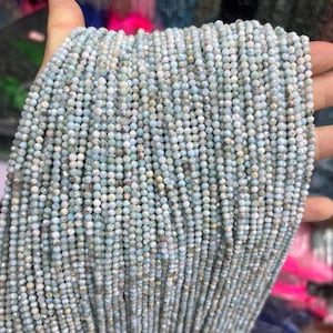 Natural Larimar Beads 2mm 3mm Faceted Round Shape Beads Small Size Gemstone Loose Bead for Bracelet Necklace DIY Jewelry Making Design 15.5&quot;