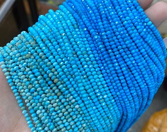 3 tipos de cuentas de turquesa azul, cuentas redondas facetadas de 3 x 4 mm, cuentas sueltas de piedras preciosas para pulseras, collares y diseño de joyería DIY, 15,5 pulgadas.