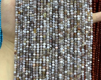 Natürliche Botswana Achat Perle facettierte runde Perlen Rocailles für DIY Schmuckherstellung natürliche Edelstein kleine Perle Versorgung 2mm 3mm 4mm AAA-Qualität
